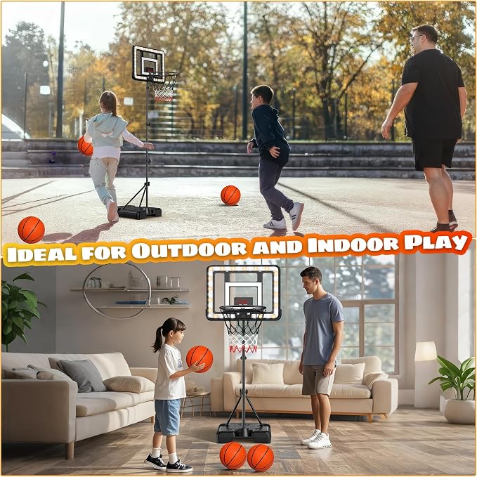 Kids Indoor Basketball Hoop with Scoreboard & Timer,Toddler Adjustable Height Basketball Goal Toy for Outdoor Backyard,Sports Game Play
