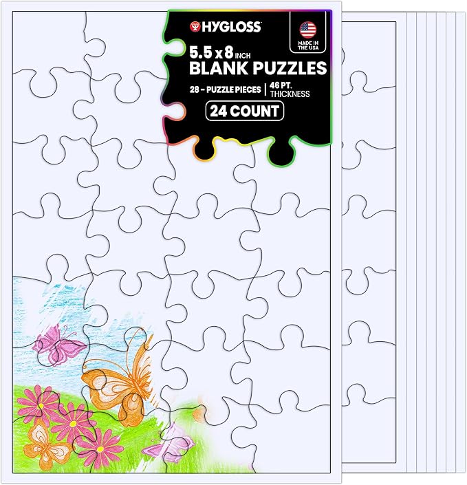 24 Blank Jigsaw Puzzles – 5.5 x 8 Inch, 28 Pieces Each – Hygloss DYI party invites, Perfect for Decorating, Kids' Activities, Arts & Crafts or Party Favors - Puzzle Pieces to Draw On for Crafts