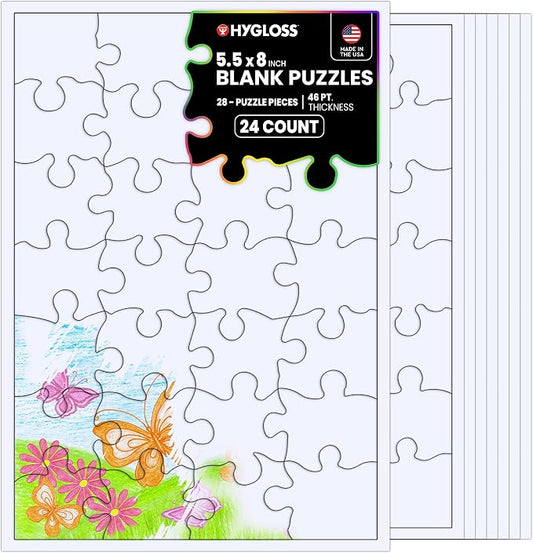 24 Blank Jigsaw Puzzles – 5.5 x 8 Inch, 28 Pieces Each – Hygloss DYI party invites, Perfect for Decorating, Kids' Activities, Arts & Crafts or Party Favors - Puzzle Pieces to Draw On for Crafts