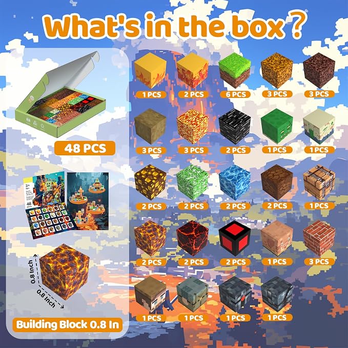 Magnetic Blocks Building Toys for Kids, 48 PCS Magnetic Blocks for Kids Ages 4-8, Magnet Cubes, STEM Sensory Toys for Boys & Girls, Christmas Birthday Gifts for Kid Ages 3+