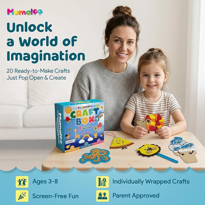 Craft Box for Kids - 20 Creative Arts and Crafts for Kids Ages 4- 8, Fun, No Mess Educational Preschool & Homeschool Art Projects & Supplies Kit, Toddler Activities, 3 4 5 6 7 8 Year Old Girls & Boys
