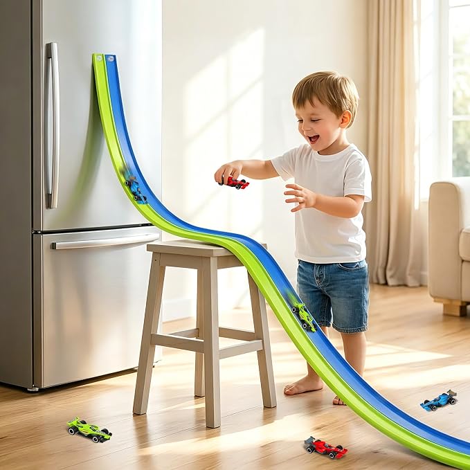 15 Ft Flexible Race Track Set with 6 Toy Cars for Kids Age 3 4 5 6 7 8 Years Old