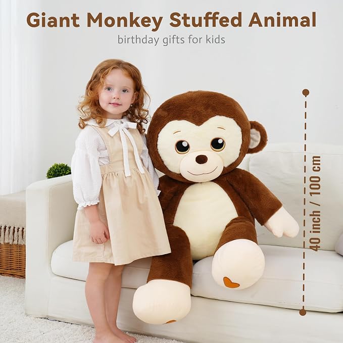 Giant Monkey Stuffed Animal, Big Monkey Plush, Large Plush Toy for Girl Boy, Birthday Valentine's Gifts for Girlfriend, Kids, Toddler, Age 3-8, Brown