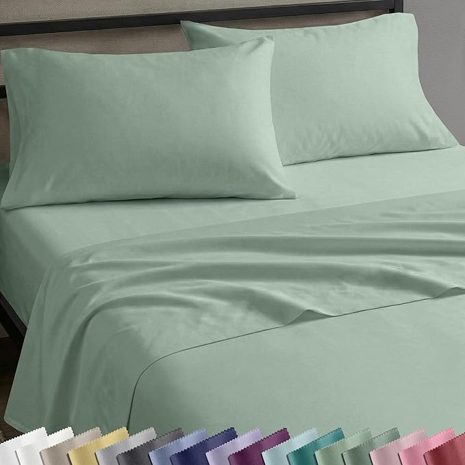 California Design Den 12" Pocket Sheets Twin Size Bed Set - Natural 100% Cotton Bed Sheets, Soft Sateen Weave, All Around Elastic, Breathable and Durable Bedding - Frosty Green