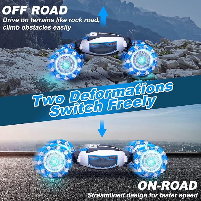 Fosgoit Gesture Sensing RC Stunt Car, Toys for Boys Girls 6-12 Year Old 4WD Remote Control Car 360° Rotate Transform Off-Road Drift RC Toy with Lights Music, 2.4Ghz Hand Control Birthday Xmas Gifts