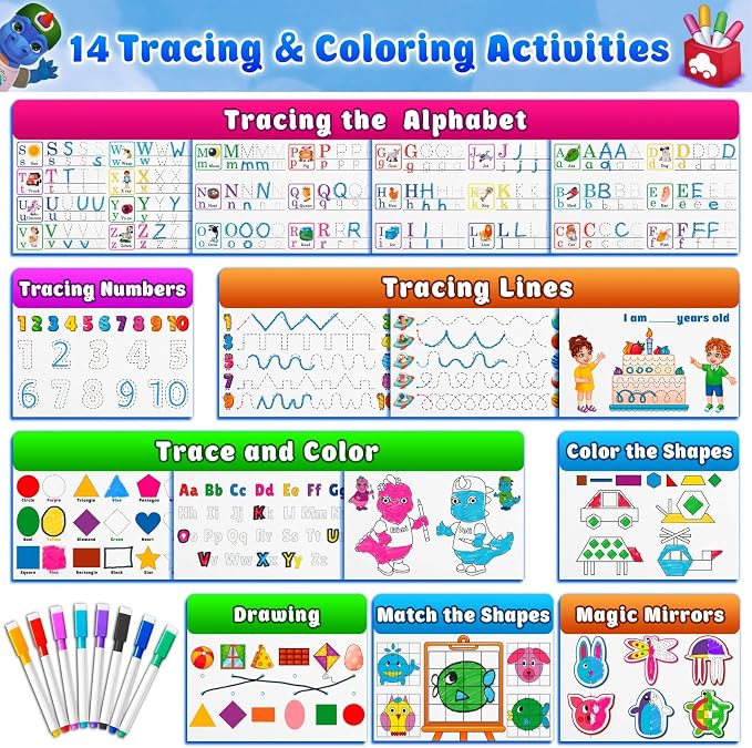 Curious 2 Learn Busy Book for Toddlers 3-5 – Montessori Preschool Learning Activities, Velcro Sensory Toy, Travel Toys Airplane Car, 28 Activities with Carry Bag & Markers – Pre-K Gift Boys Girls