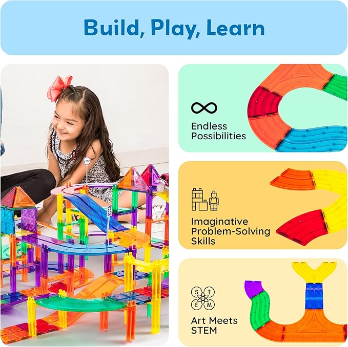 12pcs Race Track Add-On Magnetic Railway 5Styles Building Block Set Magnet Tiles Construction Toy STEM Learning Early Education Toys Blocks Child Brain Development for Kids Age 3+ PTR12