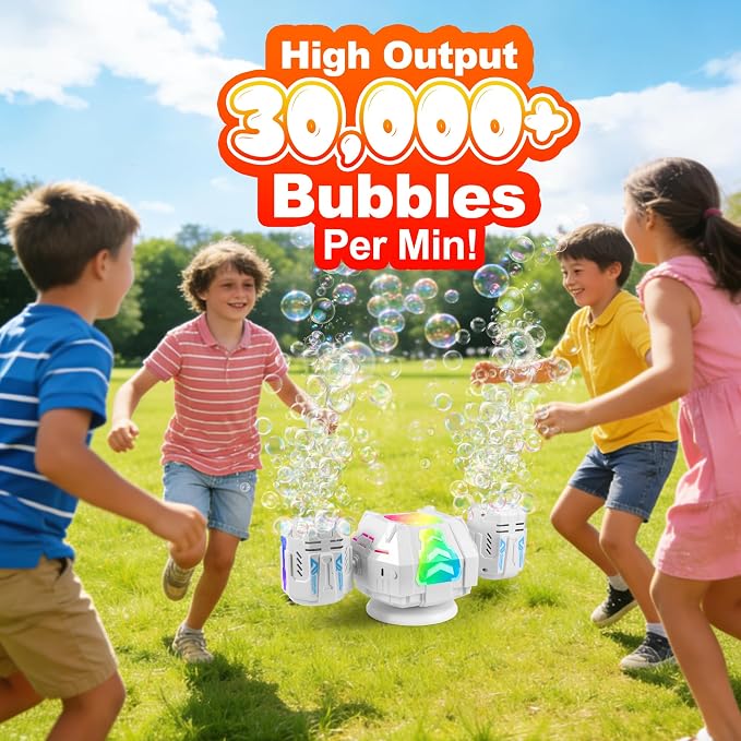 2026 RC Bubble Machine with RGB Lights, 360° Auto Rotation Bubbles Toy, Rechargeable Battery, Bubble Blower Maker for Kids, Parties, Birthday Gift, Weddings, Indoor Outdoor Activity, 30k+ Bubbles/Min