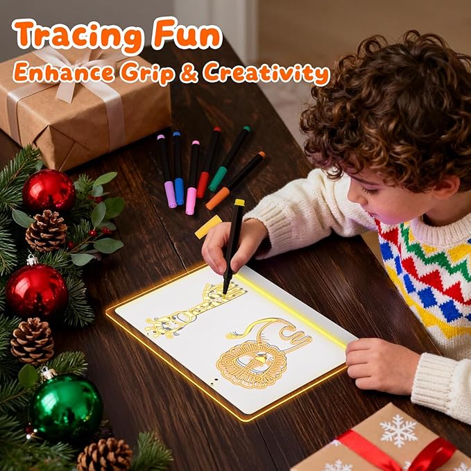 16" LumiBoard LED Drawing Board for Kids - 7 Colors & 10 Modes Rechargeable Acrylic LED Note Board with 7 Markers Cleaning Kit, Birthday Gifts for Kids/Girls/Teens