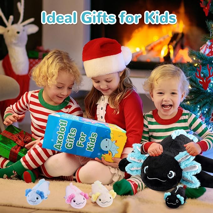 gnomantic Axolotl Stuffed Animals with Babies Inside, Mommy Toy for Kids | 5-Piece set: 1 mommy axolotl + 4 baby axolotls inside. Unzip belly to reveal surprise babies. Ultra-soft, ages 3-8.