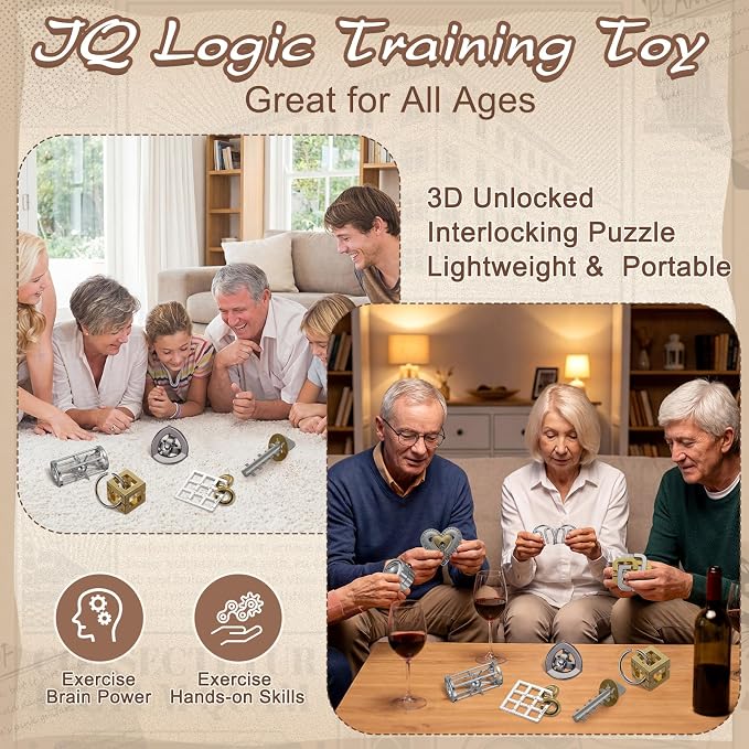 Wettarn 9 Pcs Metal Brain Teaser Puzzles 3D Steel Puzzle Set for Adults IQ Logic Challenge Disentanglement Unlock Interlocking Games Smart Logic Test Toys for Adults Mind Challenge(Novel Style)