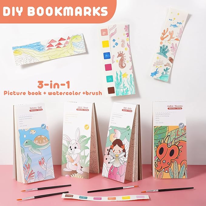 Cavnewt Watercolor Coloring Books for Kids Ages 4-8, Pocket Watercolor Painting Book Sets, Mess Free Paint with Water Books for Toddlers, Travel Activities Arts Party Birthday Gifts for Girls Boys
