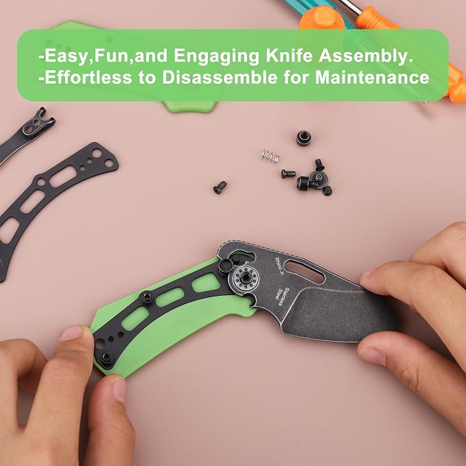JIN Rhino Jr. Kids Pocket Knife, Fidget Toy Knife, DIY Kit, 1.97” Unsharpened Steel Blade, Safety Rounded Tip, Kids-friendly Button Lock Folding EDC, Green G10 Handle