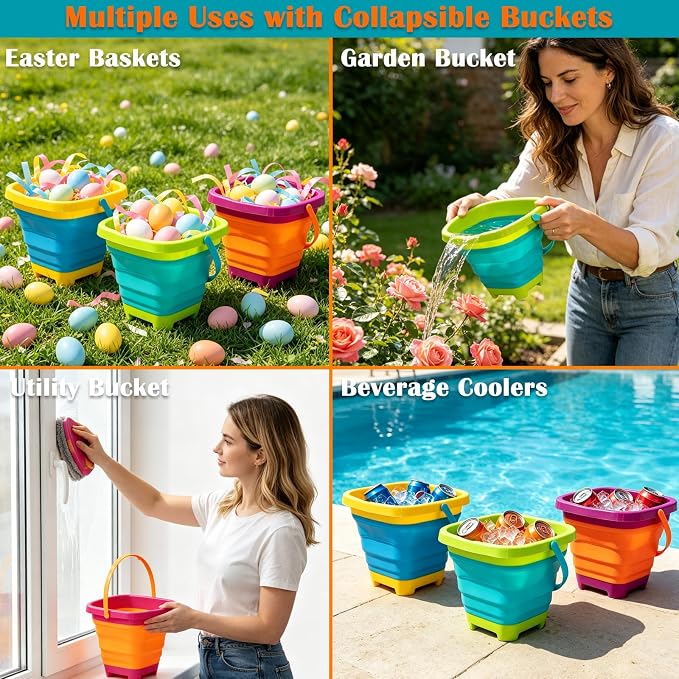 Beach Toys Essential Set for Kids 3-10, Collapsible Sand Bucket Set with 3 Shovels, 6 Sand Molds and Large Mesh Bag, Sand Toys for Beach, Sandbox Travel Toys for Toddlers Kids