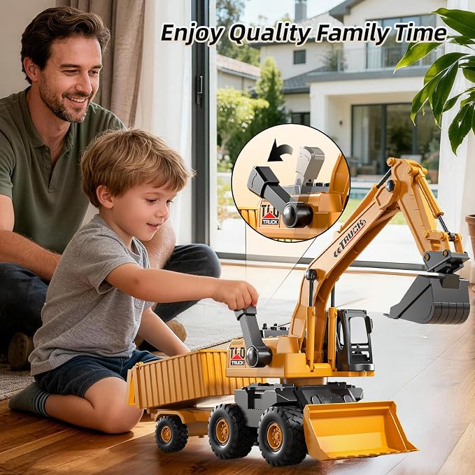 KukuFun 3-in-1 Truck Toys for Boys 3-5 Year Old, Construction Sandbox Toy with Excavator Dump Bulldozer，Indoor/Outdoor Sand Toys for Kids Toddlers Girls Age 3-8，Birthday Gifts