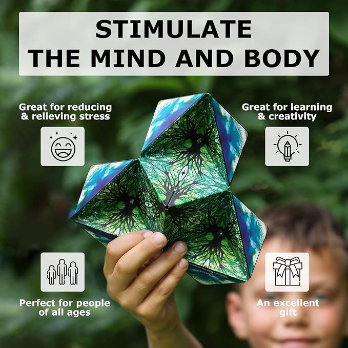 Shashibo Sensory Fidget Toy for Adults & Kids, Stress Relief Fidget Toy for Adults, Teens & Kids, Cool Fidget Toys for Desk, Classroom Must Have, Sensory Shape Shifting Cube, 100+ Possible Shapes