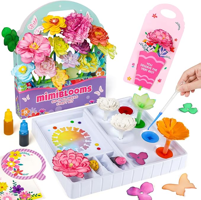 Mimiblooms Paper Flowers Science Kit for Girls, Magic Flower Paper Color Science Dyeing Kit, Arts&Crafts for Kids Age 8-12, Science Experiments Color Changing for Girls 6 7 9 10 11 yr Mother's DayGift