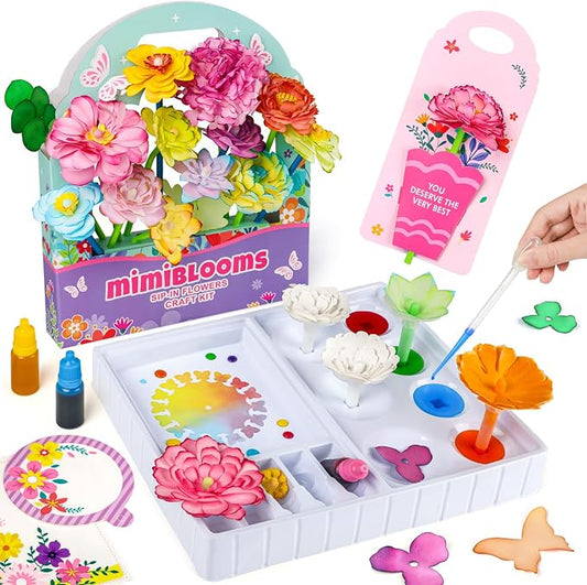 Mimiblooms Paper Flowers Science Kit for Girls, Magic Flower Paper Color Science Dyeing Kit, Arts&Crafts for Kids Age 8-12, Science Experiments Color Changing for Girls 6 7 9 10 11 yr Mother's DayGift