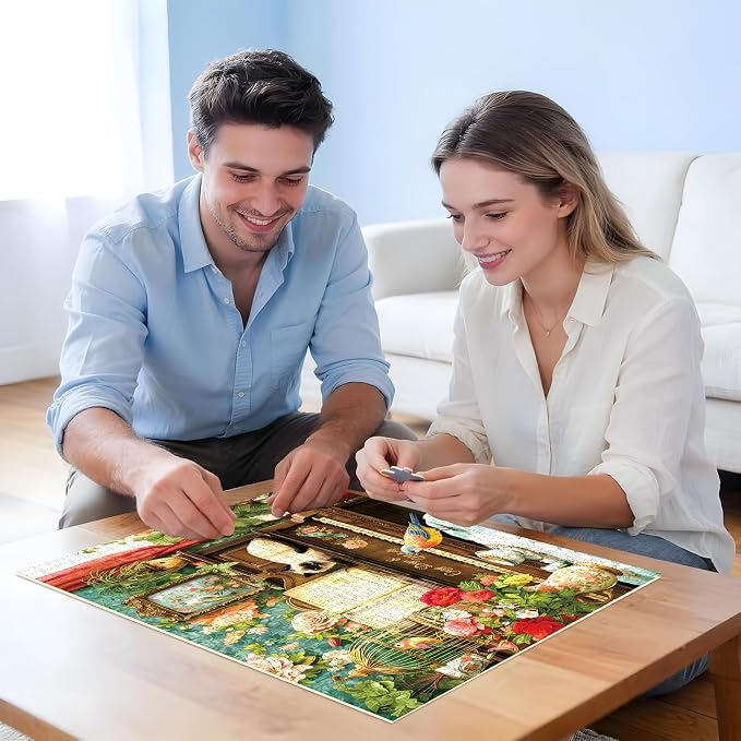 500 Piece Jigsaw Puzzle for Adults –Cat Piano Flowers Jigsaw Puzzles 500 Pieces, Vintage Floral Wallpaper Puzzles for Adults 500 Pieces, Challenging Perfect for Game Nights, 20.5 X 15 in