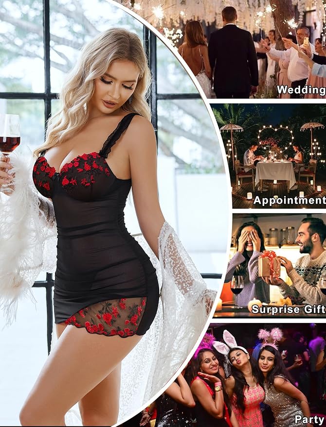 Avidlove Lingerie for Women Mesh Babydoll Lingeries Lace Chemise Floral Sleepwear Dress Sheer Exotic Boudoir Outfit S-XXL