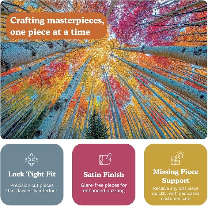 Cross & Glory - Sky Through The Aspens - 1000 Piece Jigsaw Puzzle for Adults | Golden Autumn Forest Puzzle | Vibrant Fall Nature Artwork Premium Ribbon-Cut