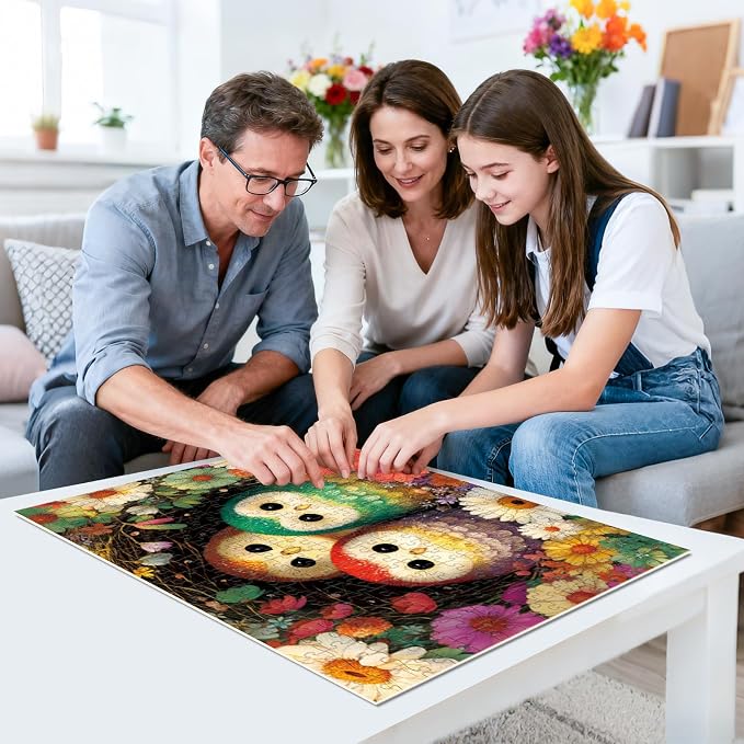 300 Piece Puzzles for Adults,Colorful Owl Bird Puzzle for Kids Adults Seniors,Blooming Floral Nature Puzzle with Letters on Back, Challenging Fun Puzzle for Family Activity Game Nights Gifts,20.5×15in