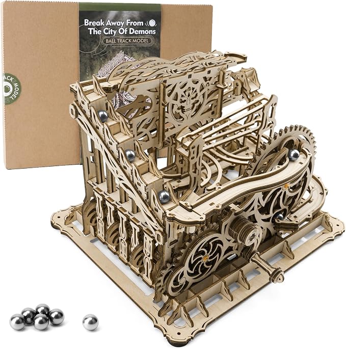 OWNONE 1 3D Wooden Puzzle Marble Run for Adults, DIY Marble Run Wooden Model Kit, HDF Material, Mechanical Puzzle, Modern Style, 334 Pieces, 1 Set, 1 Item, 1 Package