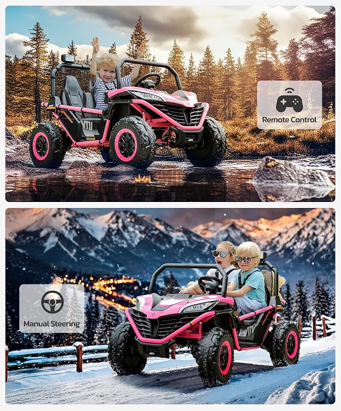 ELEMARA 24V Ride on Car for Kids, 2 Seater XL 20" Seat Ride on Toy, 10AH 4WD Battery Powered 4.5MPH Electric Car with Remote, 3 Speeds, Music Gift for Ages 3-8