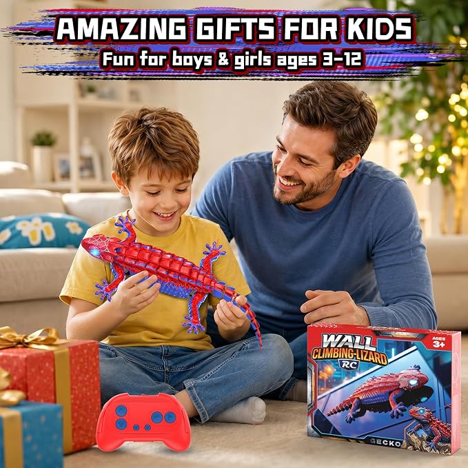 RC Wall Climbing Gecko, Rechargeable Remote Control Robot for Kids Toys, 360° Rotating RC Stunt Car with Light, Wall Crawler Lizard Toys for 3-12 Year Old Boys Girls Kids