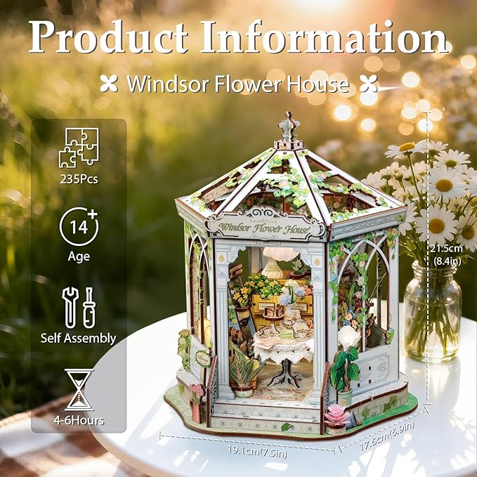 Fsolis Book Nook Kit - DIY Miniature House Kit for Adults 3D Wooden Puzzles Booknook Flower Shop Gifts for Women Puzzle Lovers(Windsor Flower House)