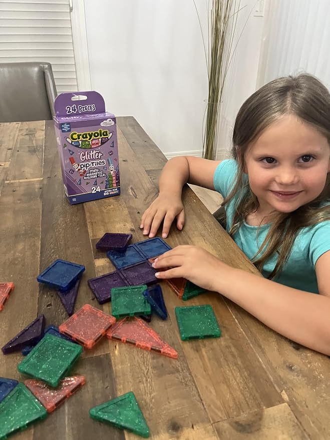 CreateOn Crayola Mini Magnetic PIP-Tiles, Building Set for Kids, Magnetic Building Toys for Kids, STEM Travel Toys for Boys and Girls Ages 3+, 24-Piece Set (Glitter)