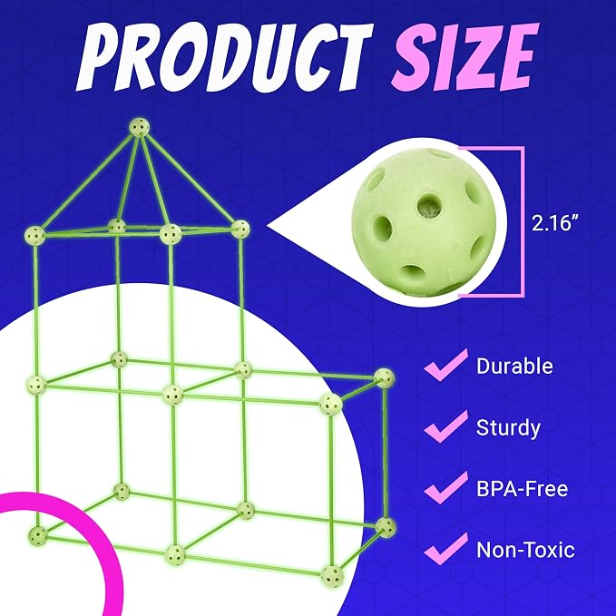 Playbees Glow in The Dark Fort Building Kit – 130 PCS STEM Toy for Kids Ages 4–12 – Build Tents, Castles & Rockets – Creative Building Set & Great Gift
