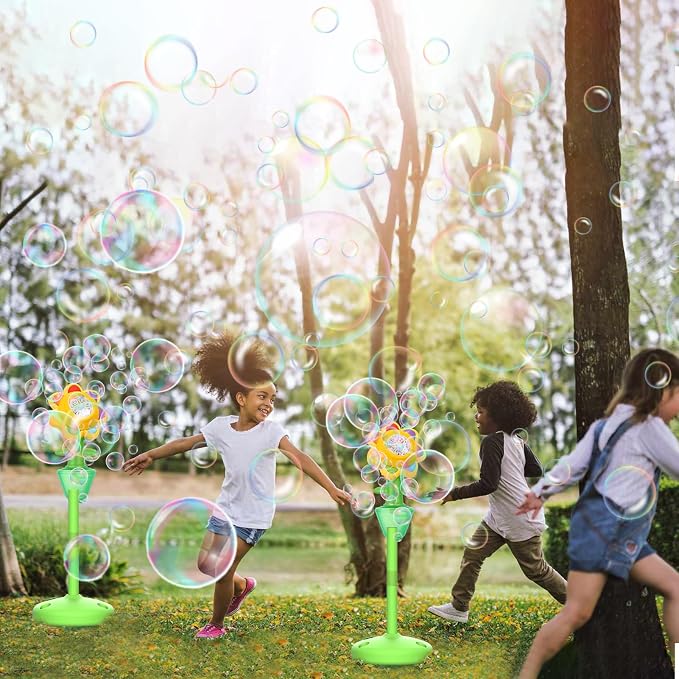 Palksky Bubble Machine for Kids Toddlers, 2PCS Flower Bubble Maker with Lights for Parties, Rechargeable Automatic Bubbles Blower Machine for Outdoor Wedding Birthday Party