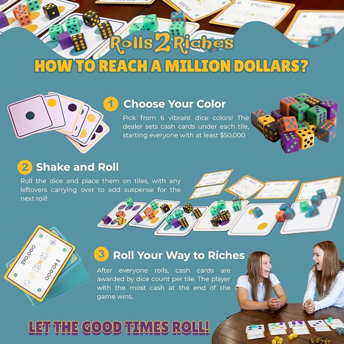Award-Winning Board Game for Families – Rolls 2 Riches | Fast-Paced Dice, Card & Strategy Game for Kids & Adults | Perfect for Parties, Travel, Camping, Game Nights & Outdoor Summer Fun