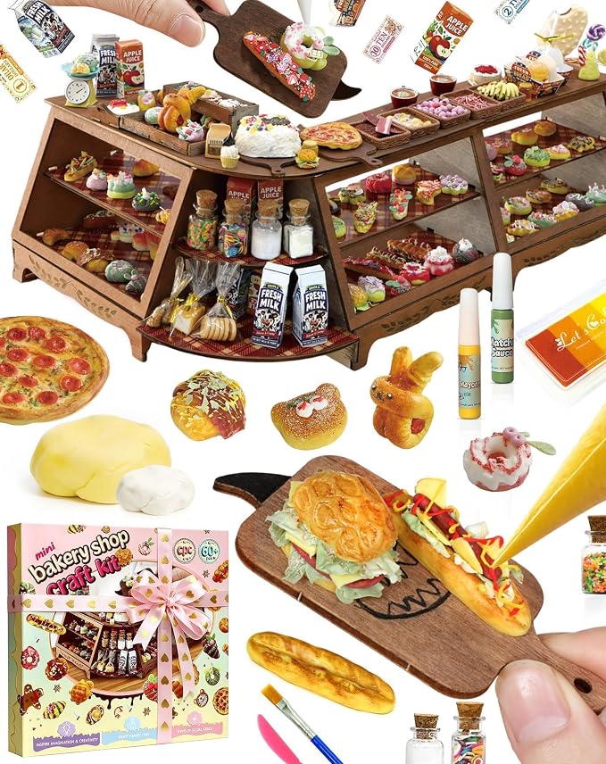 iLAND Crafts for Girls 8-12 Air Dry Clay Bakery Shop DIY Kit, CPC-Safe Toys for Kids, Creative 8-10 Year Old Girl Birthday Gifts, Ideal Tween Gifts of Creation, Fine Motor Skills & Social Role-Play