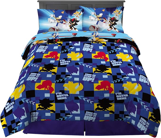 Franco Kids Bedding Super Soft Comforter and Sheet Set, 5 Piece Full Size, Sonic the Hedgehog