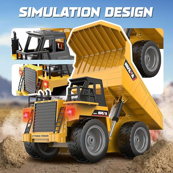 RC Dump Trcuk Toy for Kids,9-Channel Construction Vehicle Truck Toys with Working Bed, Lights & Sounds,1:18 Rechargeable Remote Control Truck for Boys Girls Gift