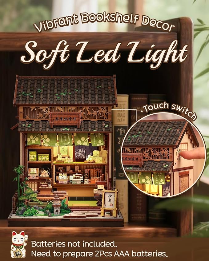 Cutefun Book Nook Kit - DIY Miniature Dollhouse Kit for Adults, Teens and Beginners, Japanese Dessert Shop Booknook Tiny House Bookshelf Decor 3D Wooden Puzzles, Creative Gifts for Family (Sweet Shop)