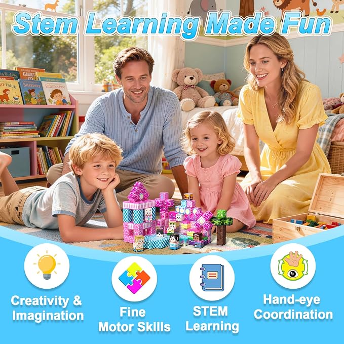 Magnetic Blocks for Girls, 100PCS 0.8inch Magnetic Building Blocks, Magnetic Cubes Sensory Toy for STEM Constructions Magnetic Blocks for Kids Ages 3 4 5 6 7 8 +, Girls Birthday Gifts