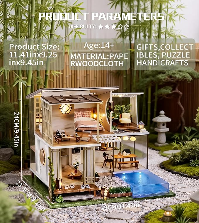 Spilay DIY Miniature House Kit for Adults, Miniature Dollhouse Building Kit | With Warm Light, Music Box & Dust Cover, Creative DIY Craft for Bookshelf Decor, Room Decoration & Gift Giving