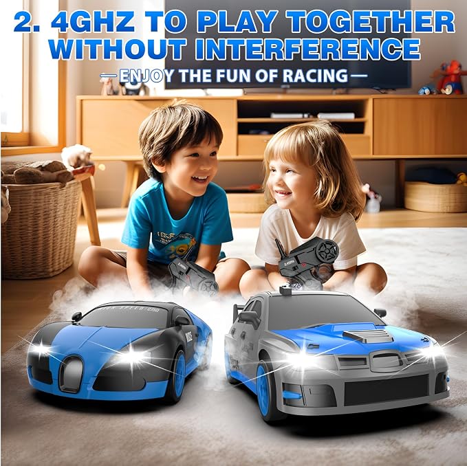 RC Drift Car, 1/24 2.4GHz 4WD Remote Control Car High Speed Drift RC Cars with LED Lights, 2 Rechargeable Battery and Drifting Tires Racing Toy Cars for Kids Boys Girls Adults(Grey)
