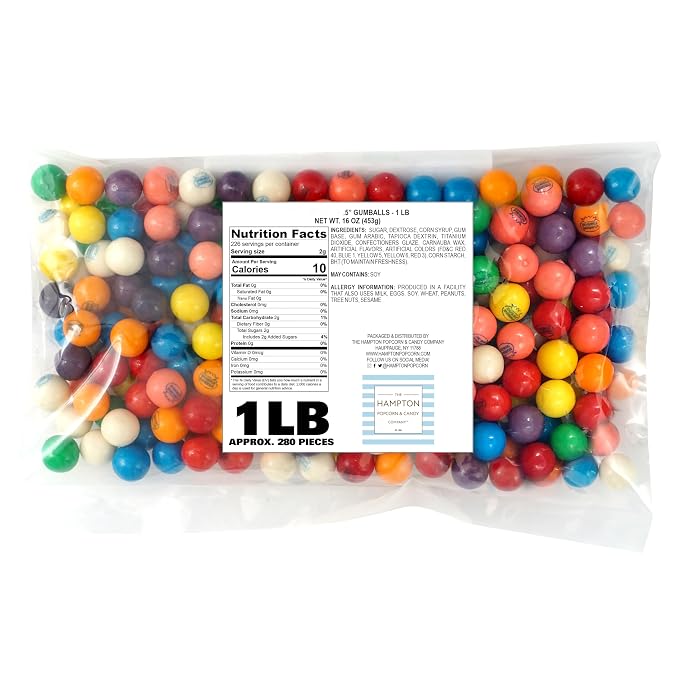 Gumballs for Gumball Machine, 0.5 Inch Mini Gumballs, Approx. 280 Pieces, 1lb Bulk Bag, Bubble Gum Balls Assorted Fruit Flavored Bubble Gum, Gumball Machine Refills