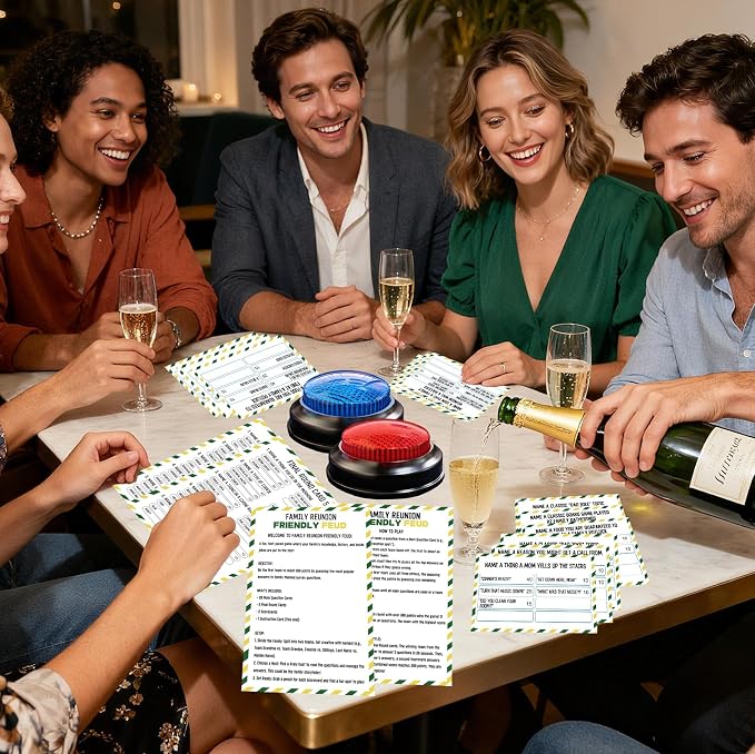Family Friendly Feud Card Game with 2 Answer Buzzers,Family Reunion Game Night Fun Trivia Quiz for Holiday Gathering Party Office Class Groups Team Building