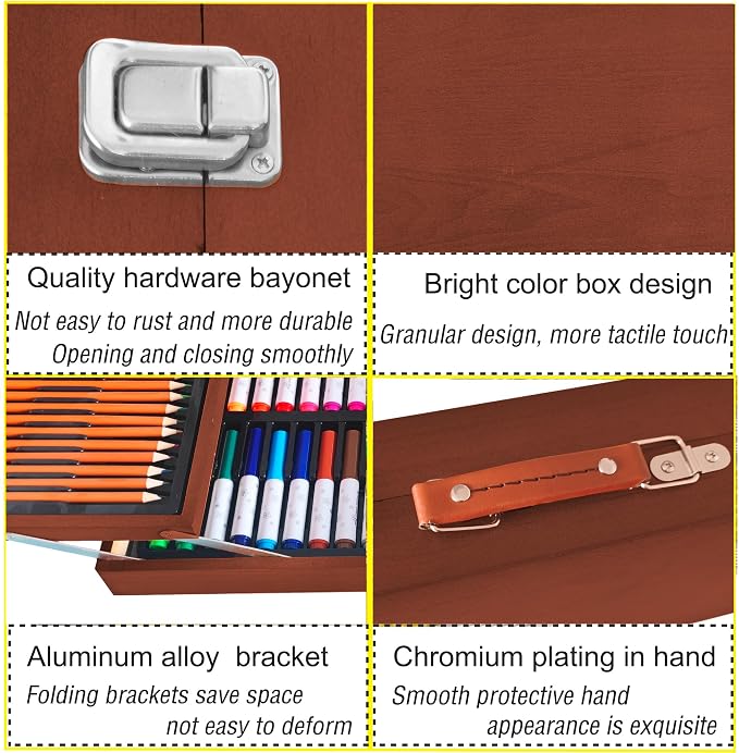 KINSPORY Art Sets, 139 Pack Painting Drawing Art Supplies Kit with 2 Sketch Pads, Deluxe Double Layers Crafts, Colored Pencils, Oil Pastels, Watercolor Paints, Gift for Artists Kids (Brown)
