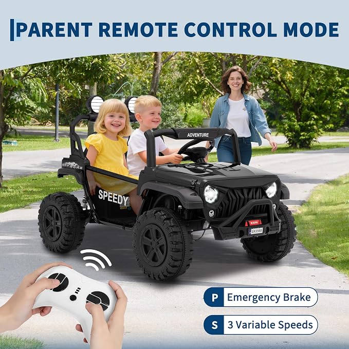 24V 2-Seater Ride on UTV Truck with Remote Control – 4WD Electric Vehicle Designed for Big Kids, Featuring Spring Suspension, Front and Behind LED Lights, Dual Storage Compartments, 3 Speed Settings,