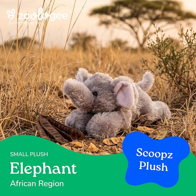 The Petting Zoo Elephant Stuffed Animal Plushie, Gifts for Kids, Scoopz Wildlife Animals, Elephant Plush Toy 8 Inches