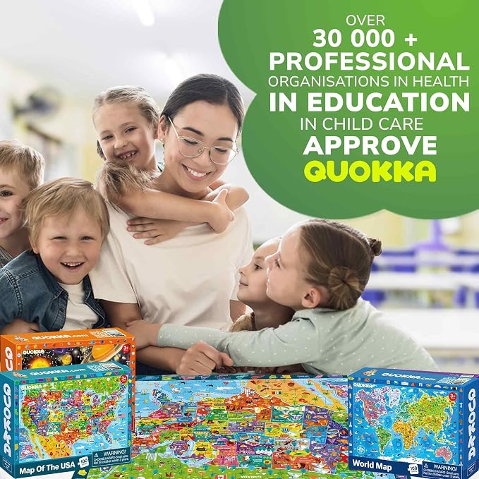 QUOKKA 100 Piece Puzzles for Kids Ages 4-6 - 3 Jigsaw Kids Puzzles Ages 6-8 - Learning Map of the United States World Space - Toddler Educational Games for 5-8 Year - Toys for 8-10-12 Year Old
