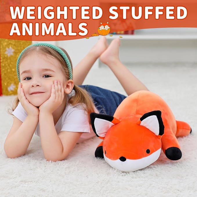 WeBingo Weighted Stuffed Animals, 24" Weighted Fox Plush Toy 4.2 Lb Soft Pillow Cute Giant Plushie Gifts for Kids & Adults