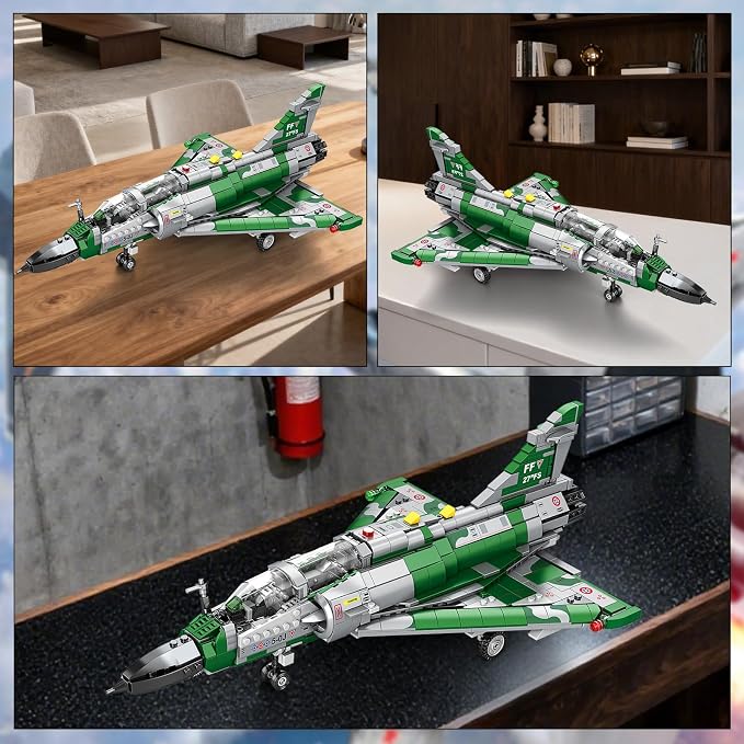 Reobrix Mirage 2000 Fighter Jet Building Kit for Adults and Teens, 1012 PCS Military Airplane Model Set, STEM Aircraft Toy with Openable Cockpit & Retractable Landing Gear, Display Collectible Gift