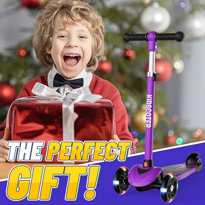 Multicolor Kids Scooter for Ages 3-12, 3 Wheel Lean to Steer Scooter with LED Light-Up Wheels, Adjustable Handlebar, Detachable Easy Storage for Boys & Girls